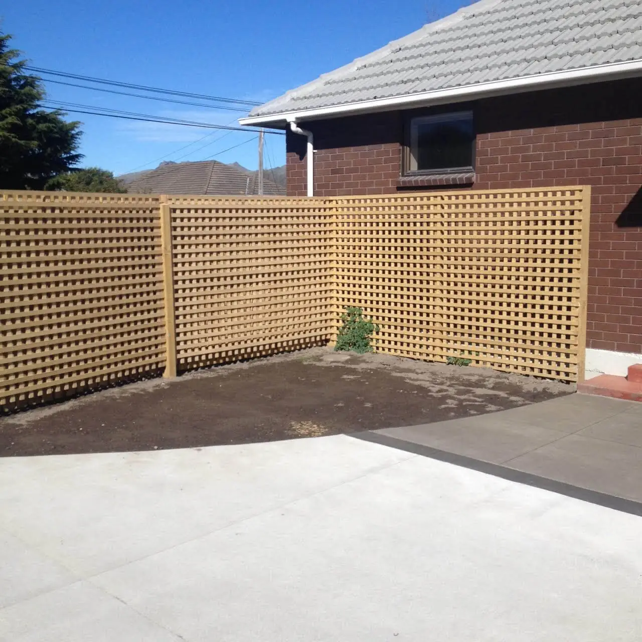 Decorative timber lattice screen and trellis fence, Linwood, Christchurch
